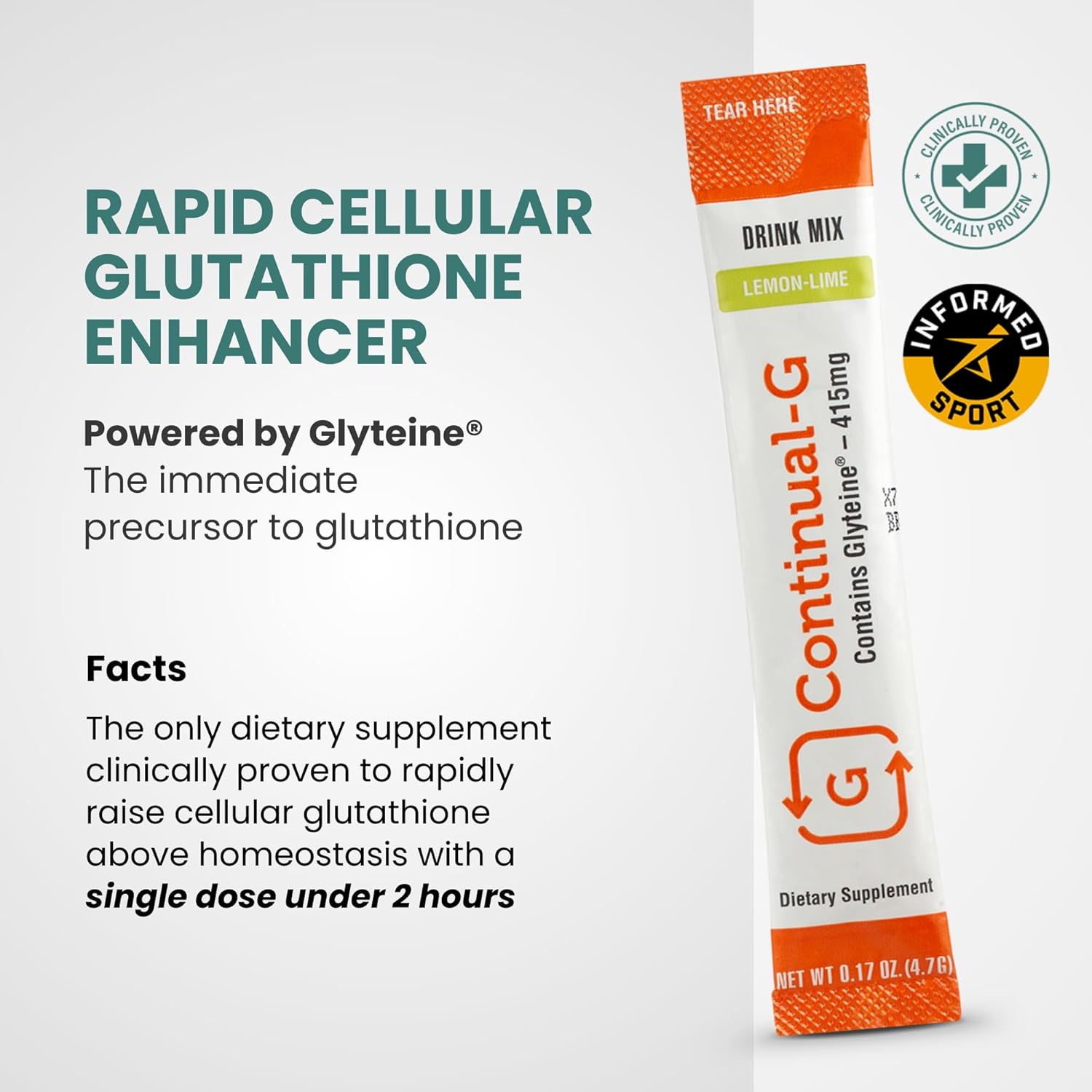 CONTINUAL - G Powder - Clinically Proven Cellular Glutathione Precursor | Benefit of Glyteine & Sunfiber | Immune Support, Master Antioxidant, Detox, Brain Health & Skin Care | 120 Sachets