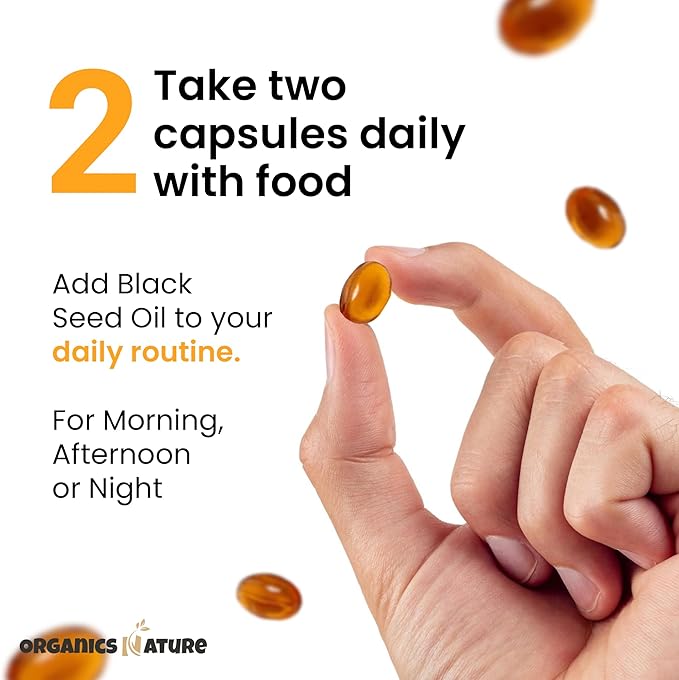 ORGANICS NATURE Black Seed Oil Cold Pressed Capsules - Immunity Support, Black Cumin Seed Oil, High Thymoquinone, Non-GMO & Vegan, Nigella Sativa, Omega 3 6 9, 1000MG Per Serving, 60 Softgels