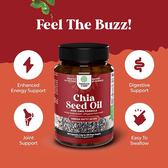 Chia Seed Oil Extract Capsules - Plant Based Omega 3 6 9 Supplement and Daily Fiber Capsules for Digestive Support Immunity and Heart Health - Omega 3 Fatty Acids Supplement for Men and Women - 120ct