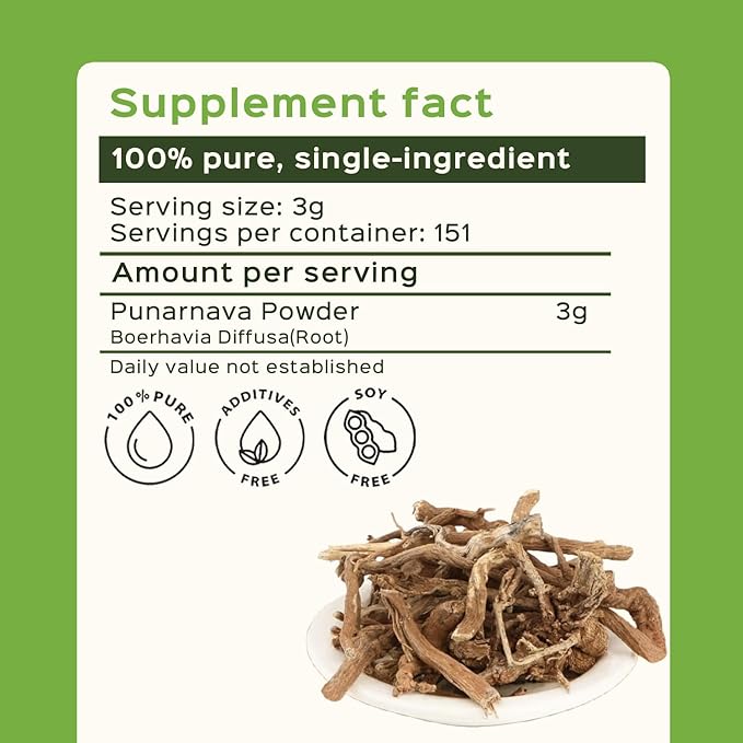bixa BOTANICAL Punarnava Powder, Boerhavia Diffusa – Supports Kidney Detox and Liver Health – Steam Treated, Vegan, Non-GMO, 100% Pure Ayurvedic Herbal Supplement, 16 Oz