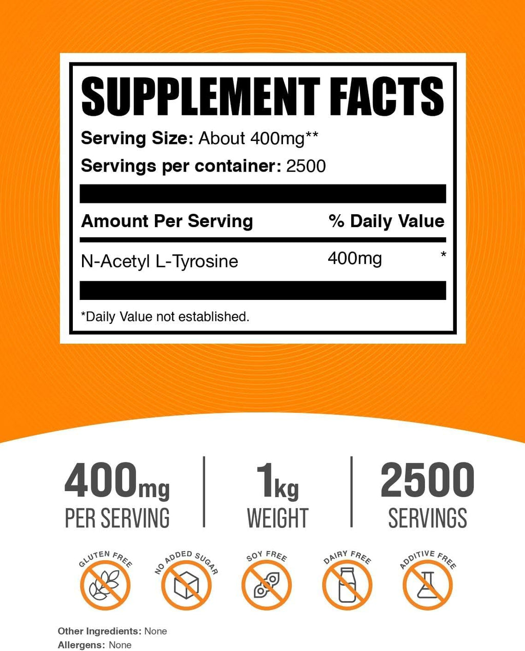 BulkSupplements.com N-Acetyl L-Tyrosine Powder -Tyrosine Supplement, NALT Powder, Amino Acid Supplement - Unflavored & Gluten Free, 400mg per Serving, 1kg (2.2 lbs) (Pack of 1)