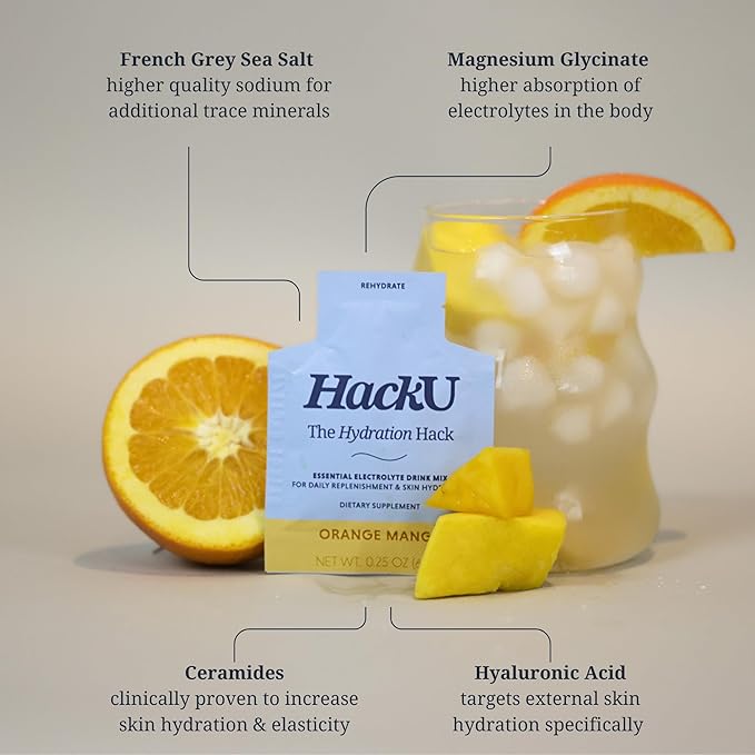 HackU Sugar-Free Electrolyte Packets for Body and Skin Hydration Support | Variety Pack | 10ct | Drink Mix