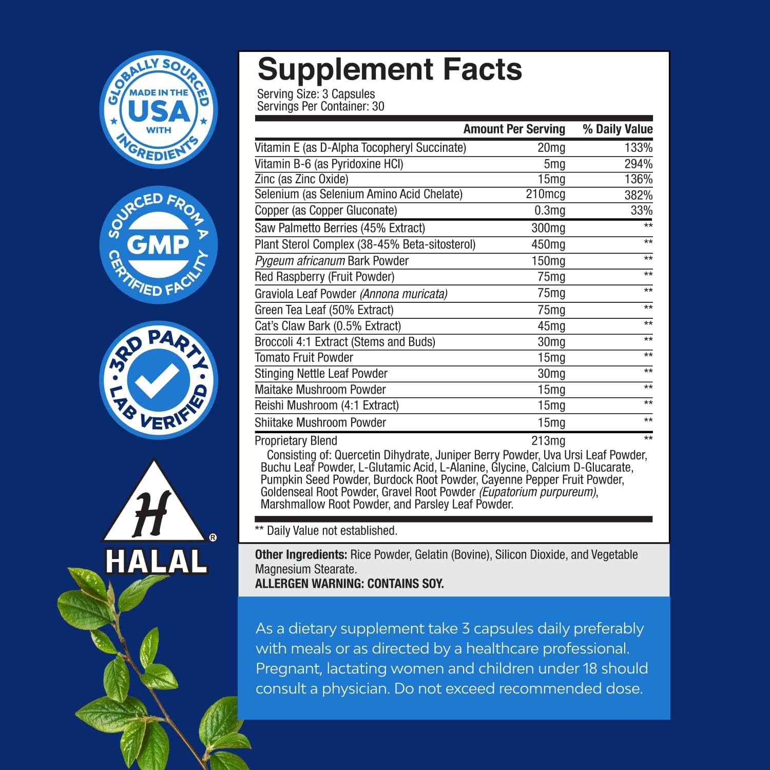 Herbal Prostate Supplement for Men - Potent Pygeum and Saw Palmetto Extract with Beta Sitosterol & Green Tea for Urinary Tract Support - Male Health Blend for Frequent Urination - 90 Capsules