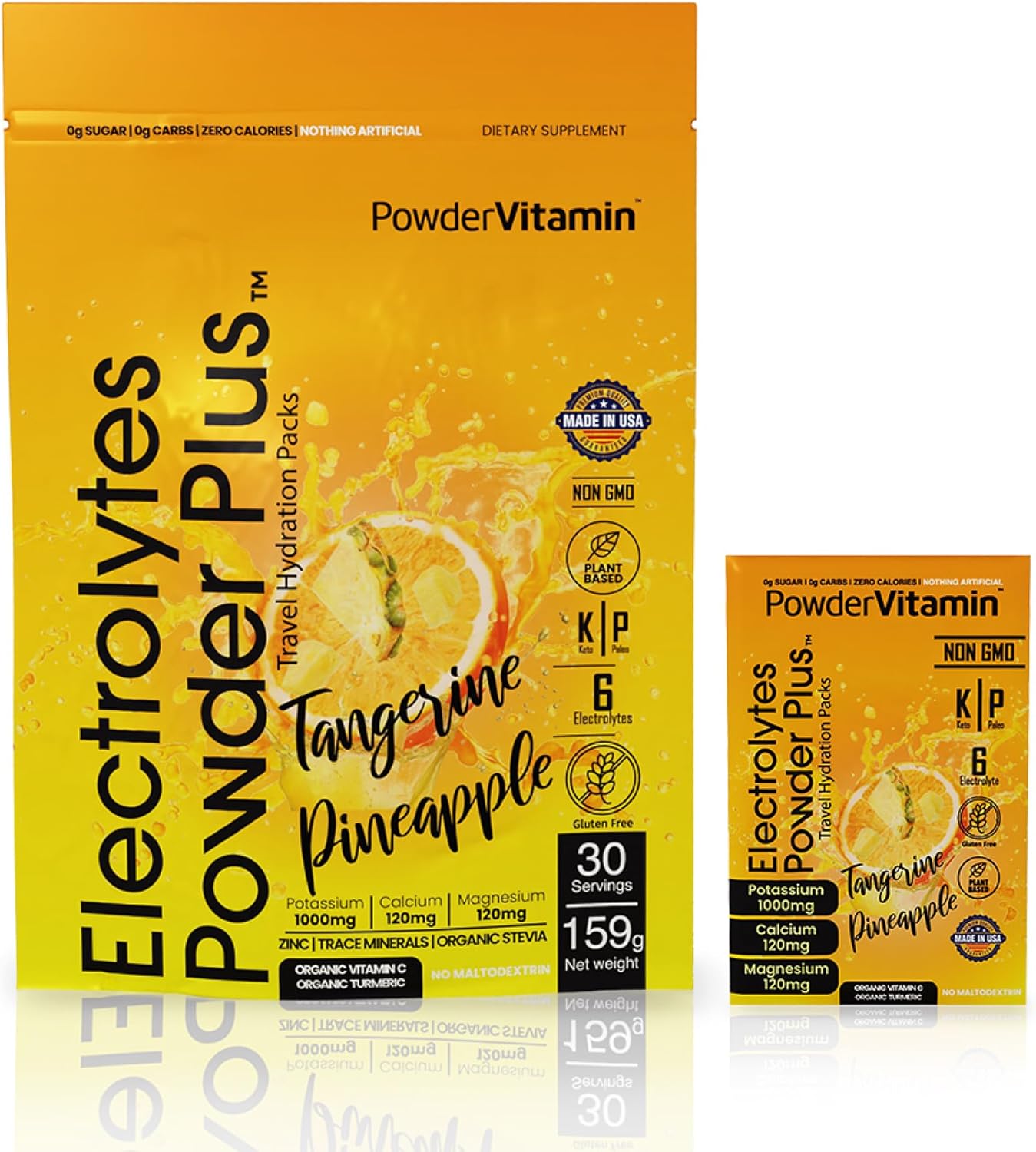 PowerVitamin Electrolytes Powder Packets - Tangerine Pineapple - Keto Electrolytes for Daily Energy - Hydration Powder with 1000mg Potassium, 120mg Magnesium, Zero Calories - 30 Hydration Packets