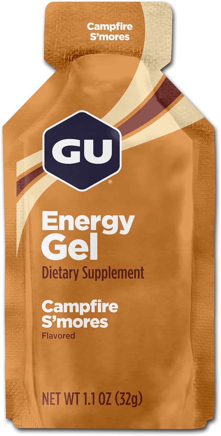 GU Energy Original Sports Nutrition Energy Gel, Vegan and Dairy-Free On-the-Go Energy for Any Workout, Campfire S'Mores, 24-Count