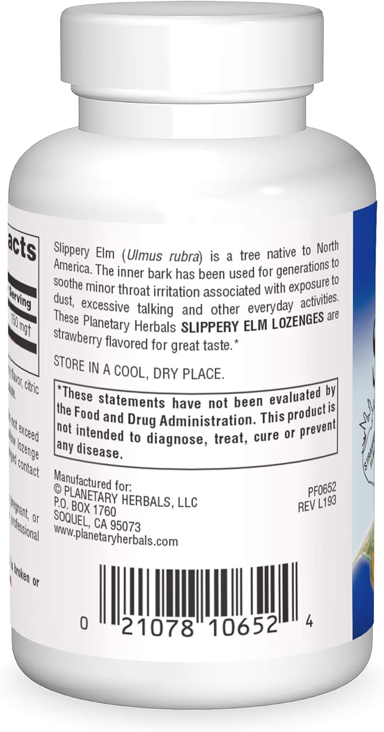 Planetary Herbals Slippery Elm Strawberry Lozenges, Herbal Throat Support, 100 Lozenge