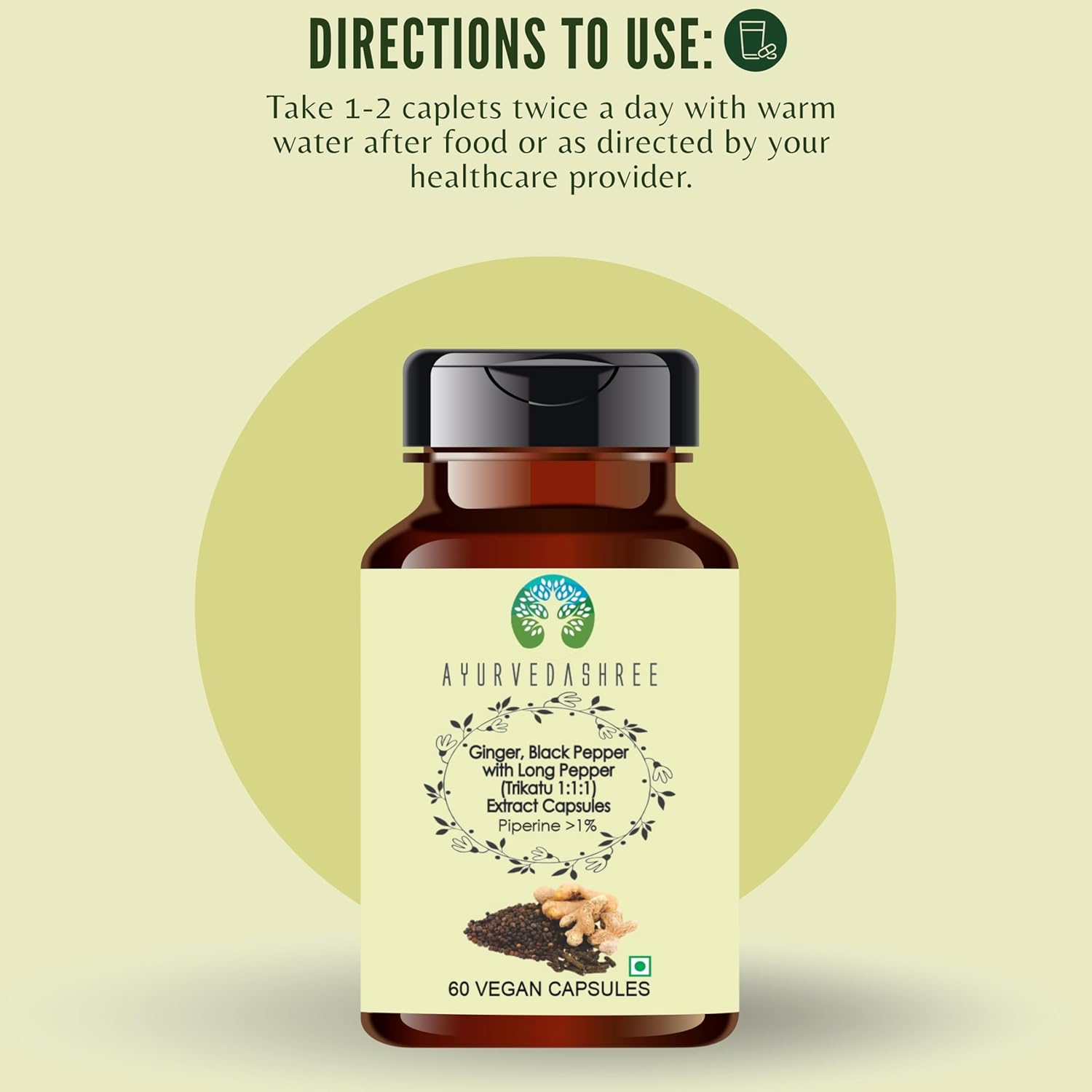 Trikatu Extract 500mg - 60 Vegetarian Capsules | Ginger with Black Pepper & Long Pepper Extract | | All Natural | 100% Vegan | Gluten-Free | GMP Certified.