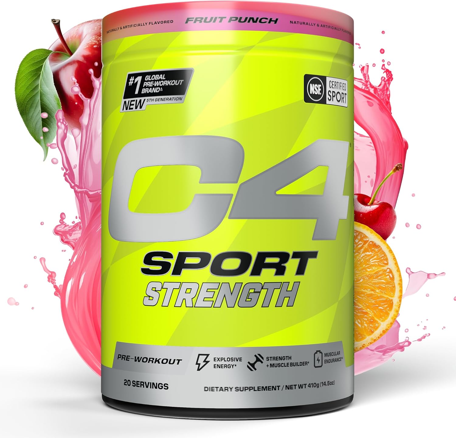 Cellucor C4 Sport Strength Pre Workout Powder - NSF Certified for Sport - Beta-Alanine, Creatine, 200mg Caffeine - Sugar Free Energy Supplement for Men & Women - Fruit Punch, 20 Servings