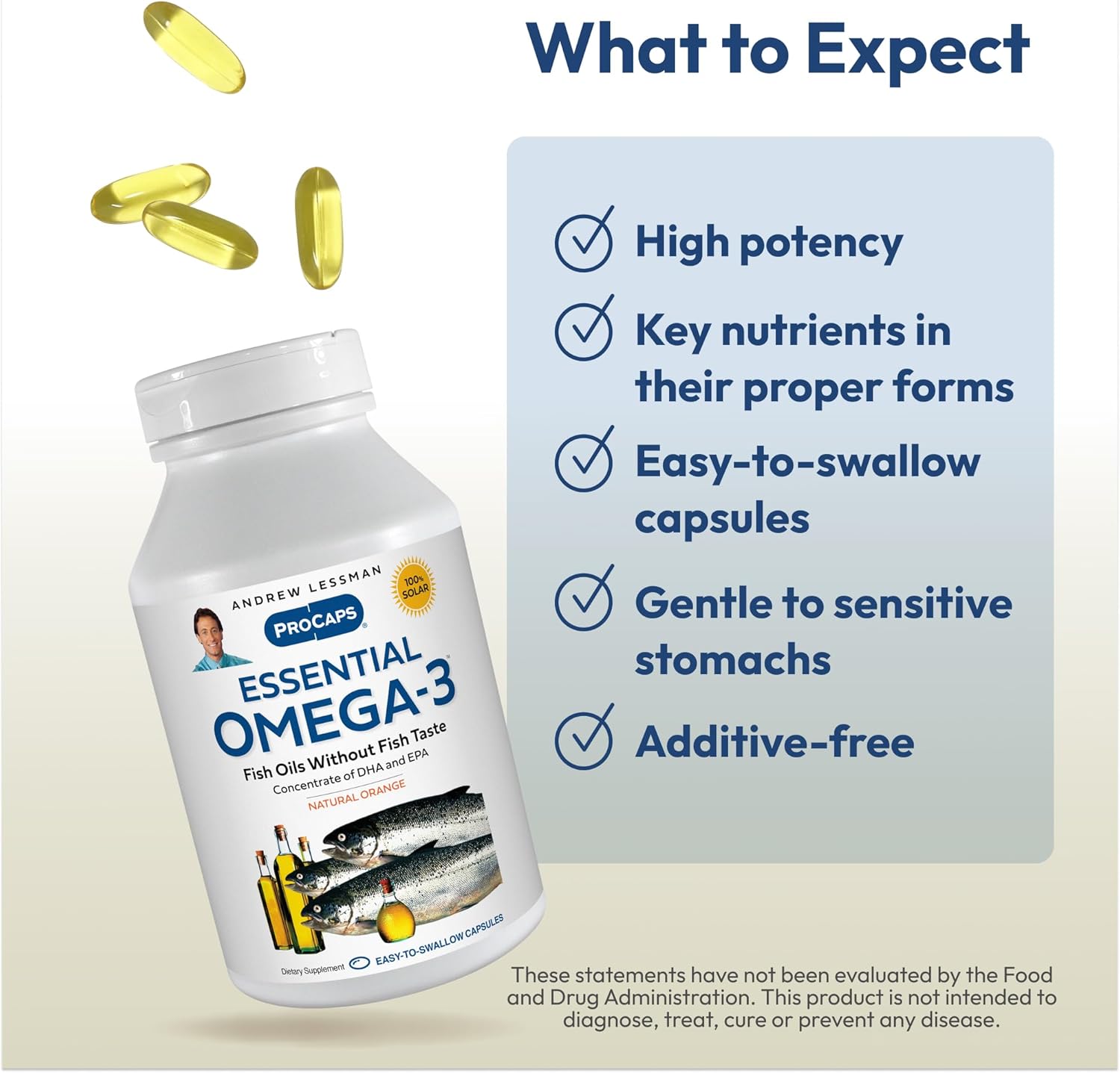 ANDREW LESSMAN Essential Omega-3 Orange - 360 Softgels - Ultra-Pure, High Potency Omega-3 Oils. High DHA, No Stomach Upset, No Contaminants, No Mercury. Small Easy to Swallow Softgels