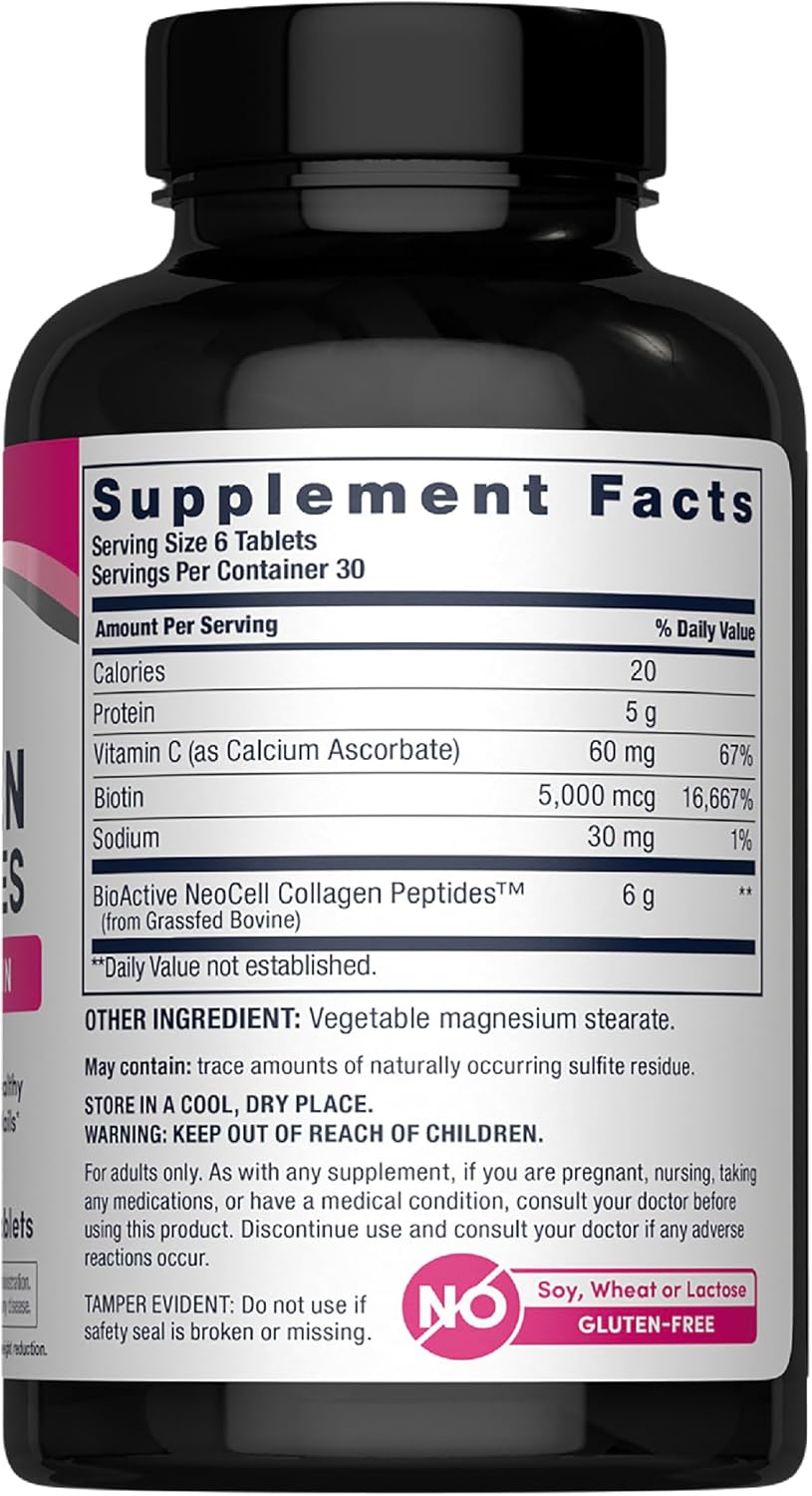 NeoCell Super Collagen With Vitamin C and Biotin, Skin, Hair and Nails Supplement, Includes Antioxidants, Tablet, 180 Count, 1 Bottle