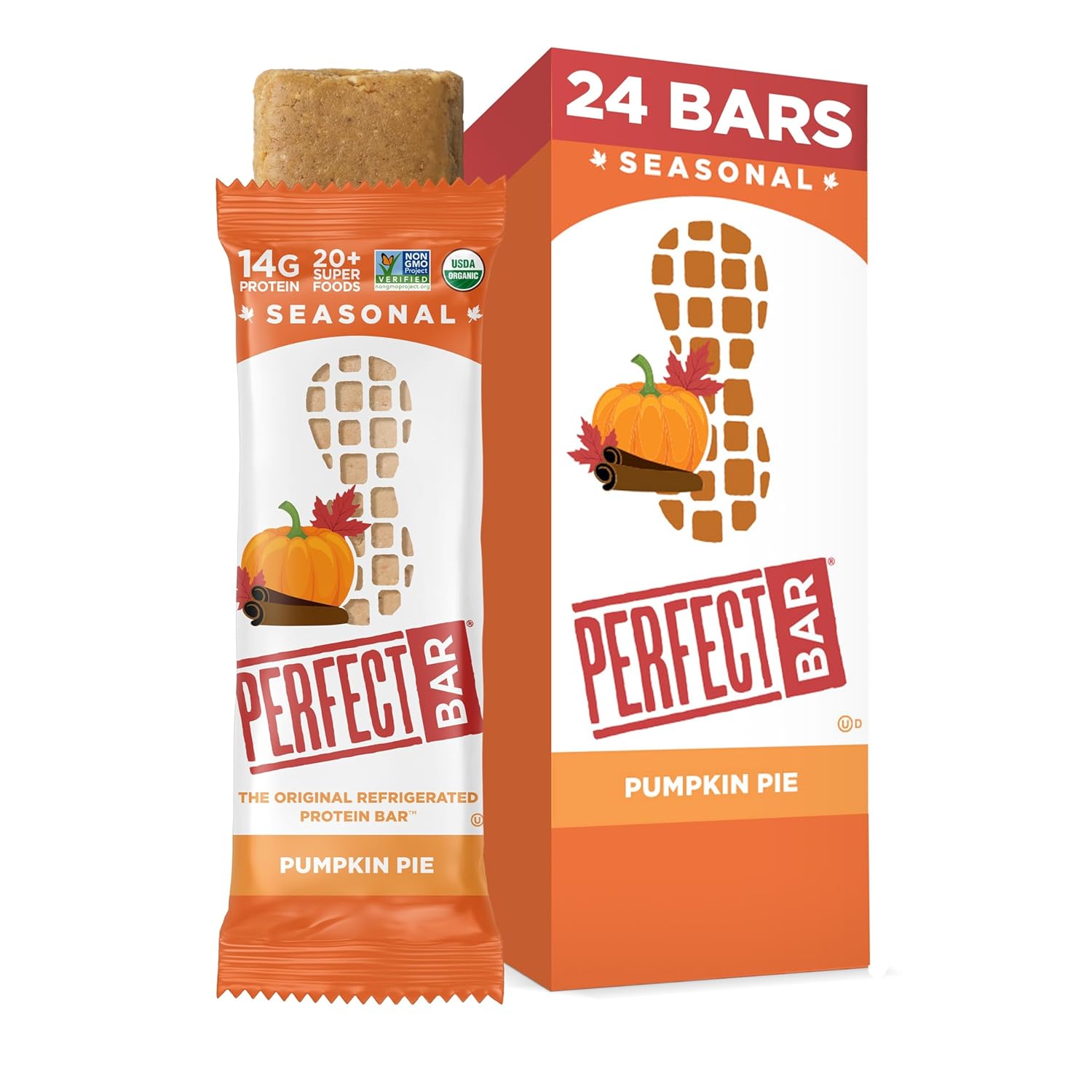 Perfect Bar, Pumpkin Pie Protein Bar, High Protein, Organic, Gluten Free, Soy Free, Non GMO, No Sugar Alcohols, 2.2 Ounce Bar, 24 Count