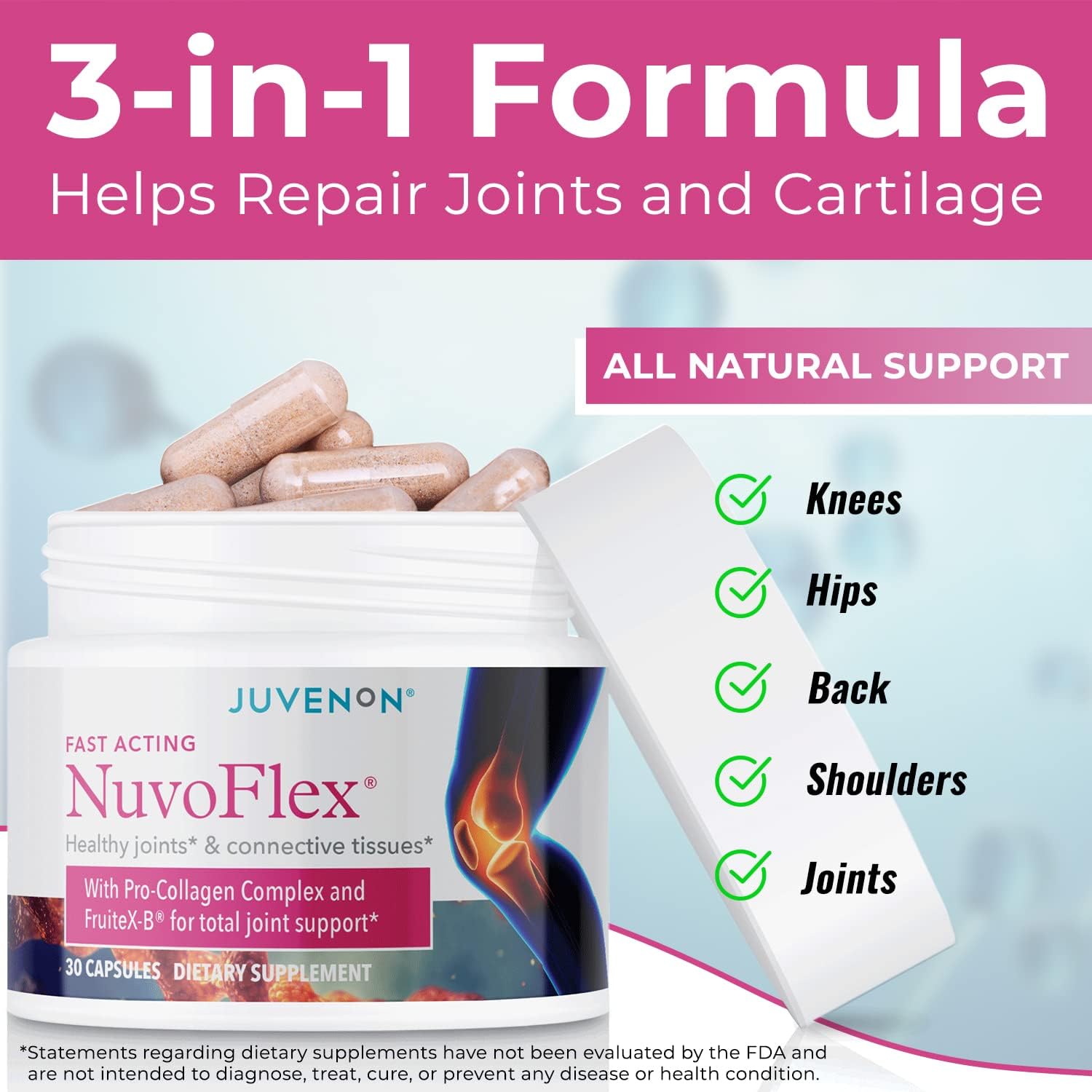 Juvenon NuvoFlex | Joint Support Supplement with Glucosamine, Chondroitin, Vitamin K, B, and Voltaren Enhancements - Mobility & Relief (30 Capsules)