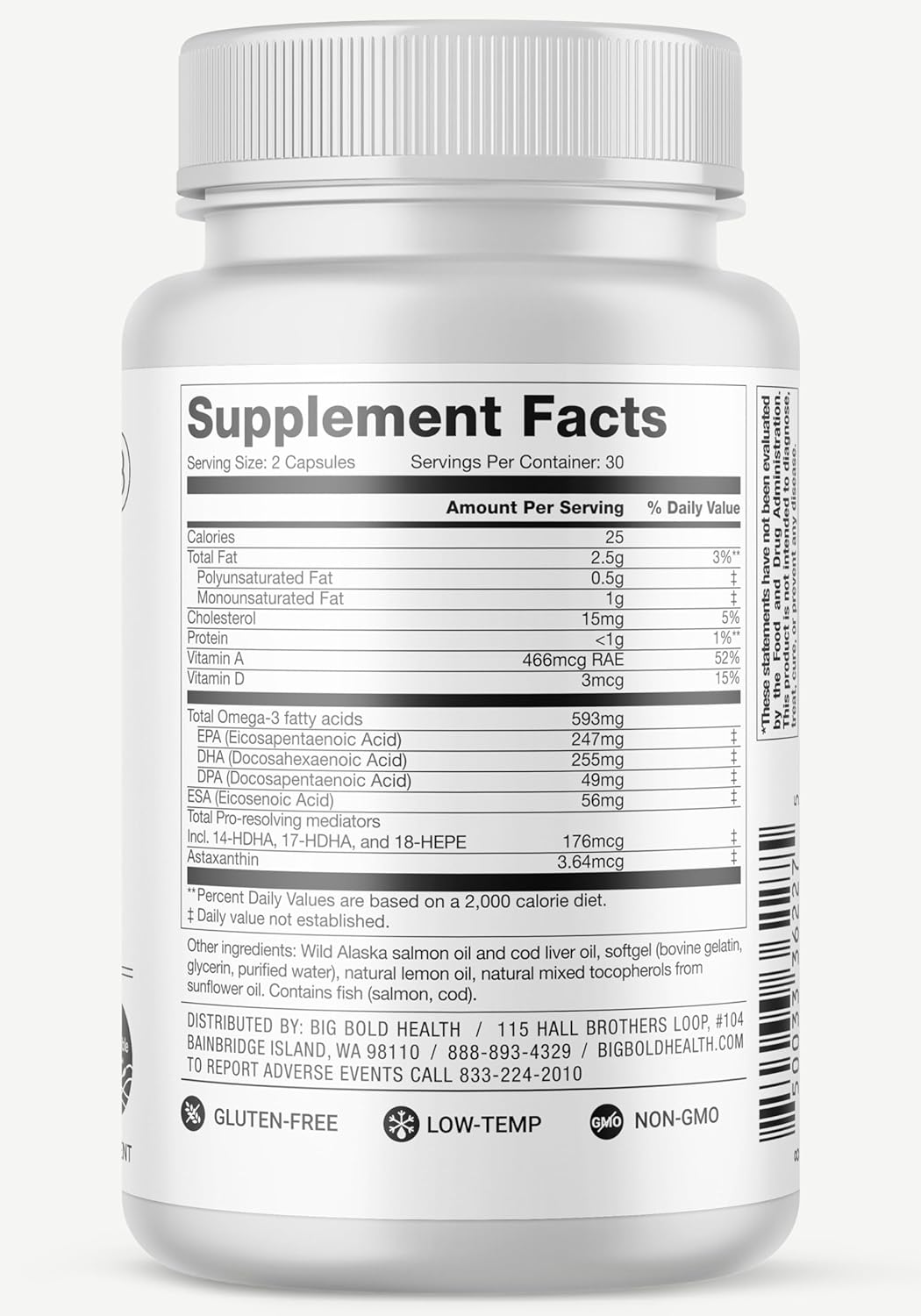 BIG BOLD HEALTH Omega-3 Rejuvenate Wild Alaskan Fish Oil Supplement with PRMs ⎹ EPA, DHA, & DPA Fatty Acids ⎹ Vitamins A and D to Support Immune Balance & Brain Wellness (60 Softgels)