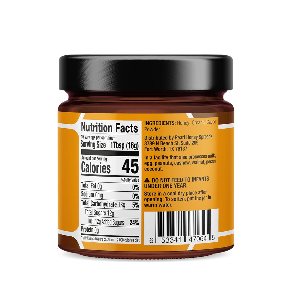 Pearl Honey Spreads - Organic Cacao Chocolate Flavored Creamed Raw Honey - Chemical Free, Soy Free & 100% Natural Raw Honey | 8.8oz Jar