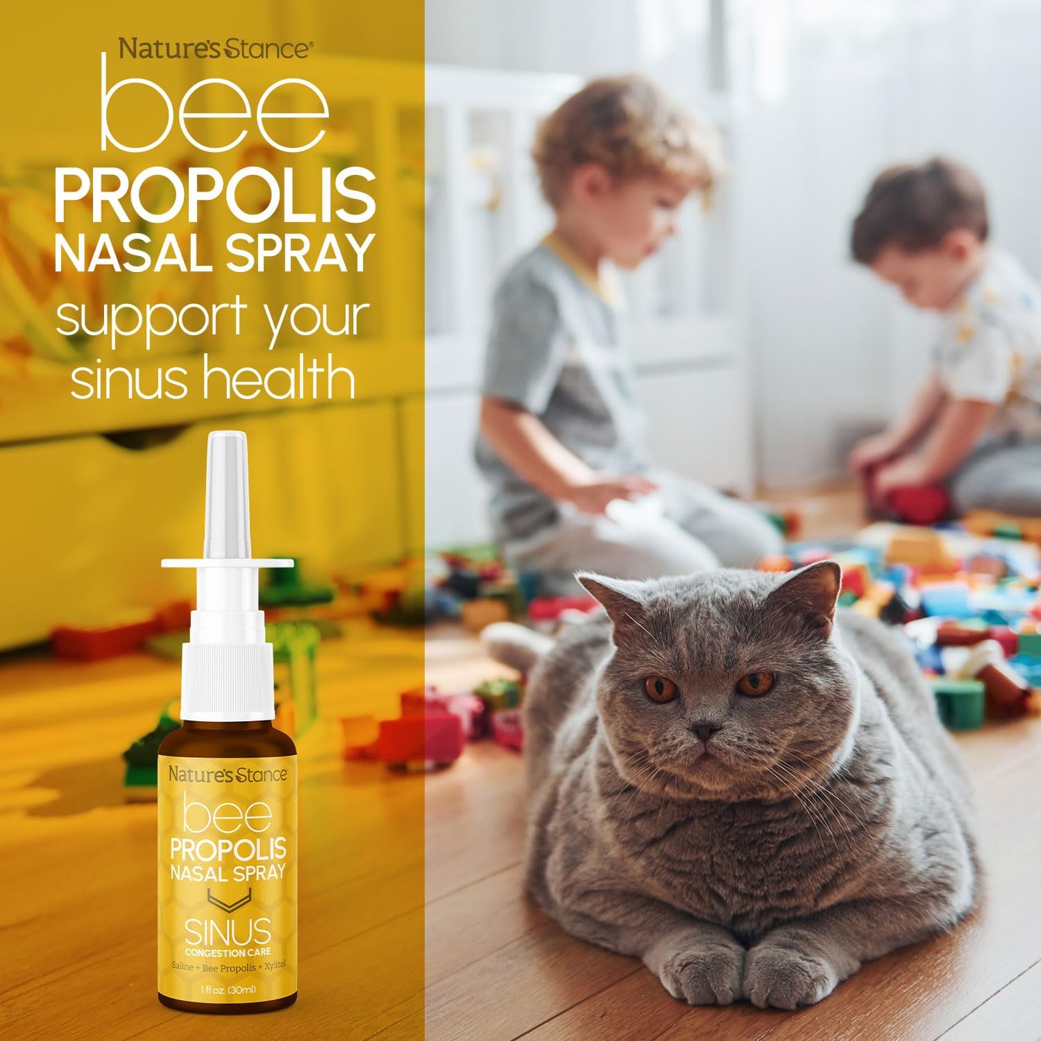 Nature's Stance Bee Propolis Nasal Spray – Saline & Xylitol Blend – Gentle, pH-Balanced Nasal Cleanser – 30ml