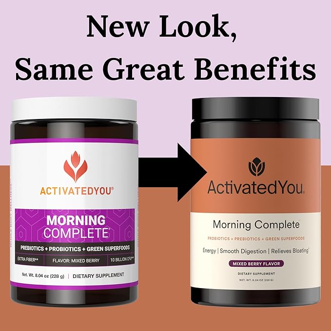 ACTIVATEDYOU Morning Complete Super Greens Powder Drink Mix - Gut Health Boost with Prebiotics, Probiotics, & Antioxidants - 10 Billion CFUs, Mixed Berry Flavor - Greens Superfood Powder - 3 Pack