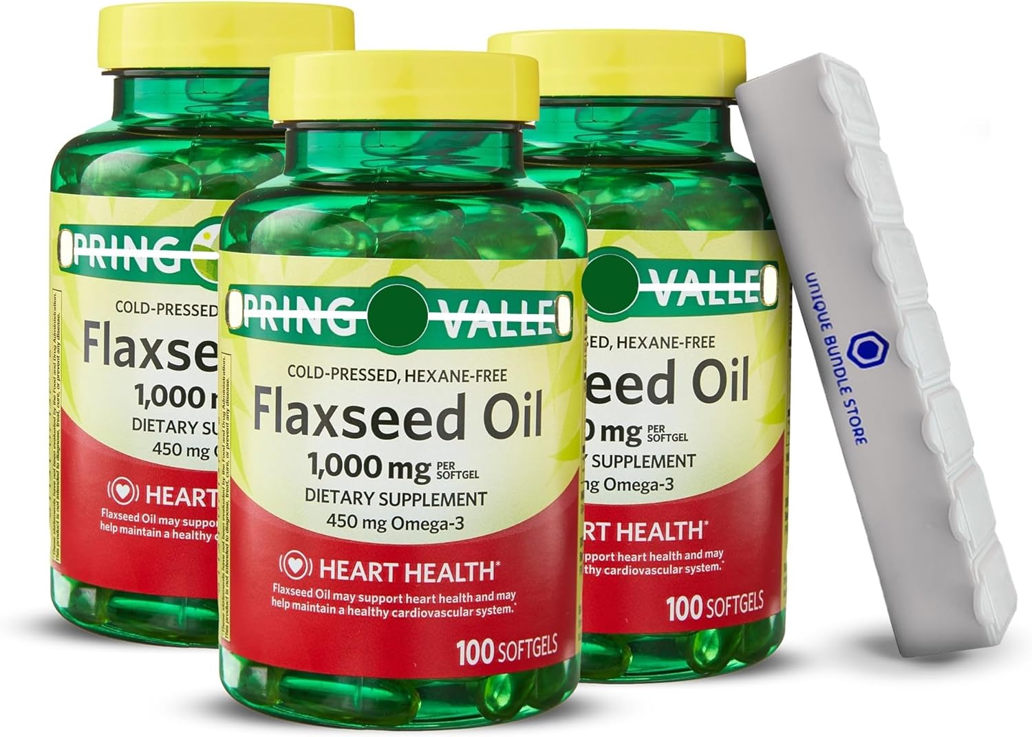 Flaxseed Oil 1000mg, 100 Softgels - Dietary Supplement + 7 Day Pill Organizer Included (Pack of 3)