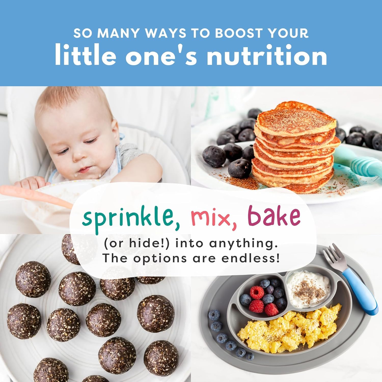 Superseed Organic Milled Chia, Flaxseed and Hemp Heart Brain Booster with Vegan Omega-3 DHA S Prebiotic Fiber Protein Gluten Free Seeds for 6M+ Babies Toddlers & Kids (7oz x 2 Pack)