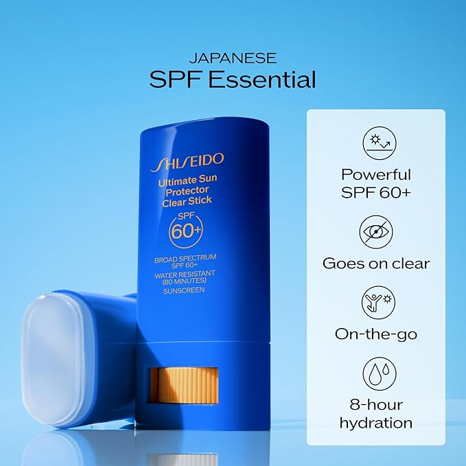 Shiseido Ultimate Sun Protector Clear Stick SPF 60+ - Invisible, Portable Sunscreen for Face & Body - Visibly Improves Fine Lines, Smoothness & Skin Tone - Non-Comedogenic, All Skin Types - 20 g