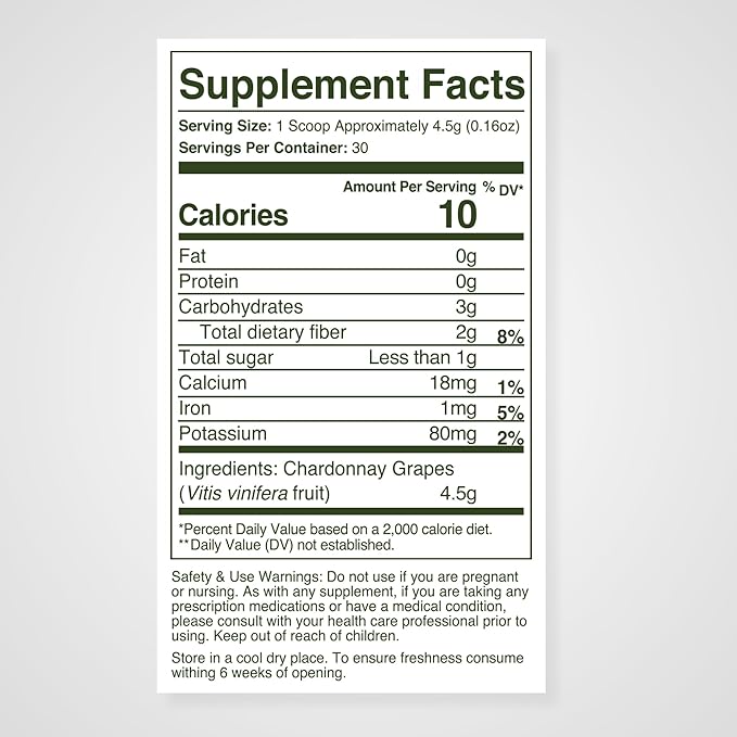 Premium Smart Prebiotic Gut Health Supplement Powder for Men & Women | Digestive Support & Gut Health With 100% Upcycled Chardonnay Grapes | Plant-Based, Gluten and Allergen-Free | 4.75Oz