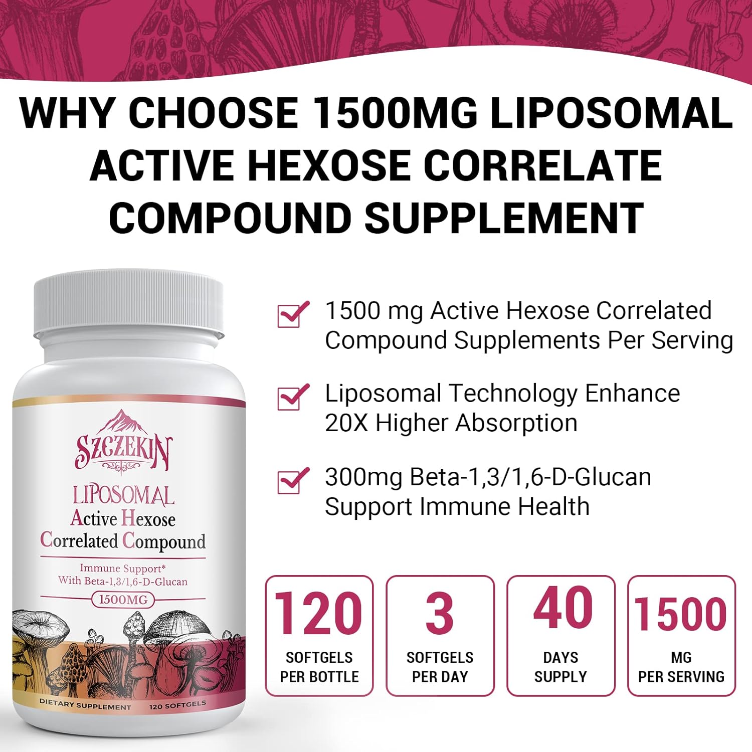 1500mg Liposomal Active Hexose Correlated Supplement,360 Soft Gels Beta-Glucans with Natural Mushroom Extract, Immune System, Liver Function, Maintain T-Cell & Killer Cell Activity