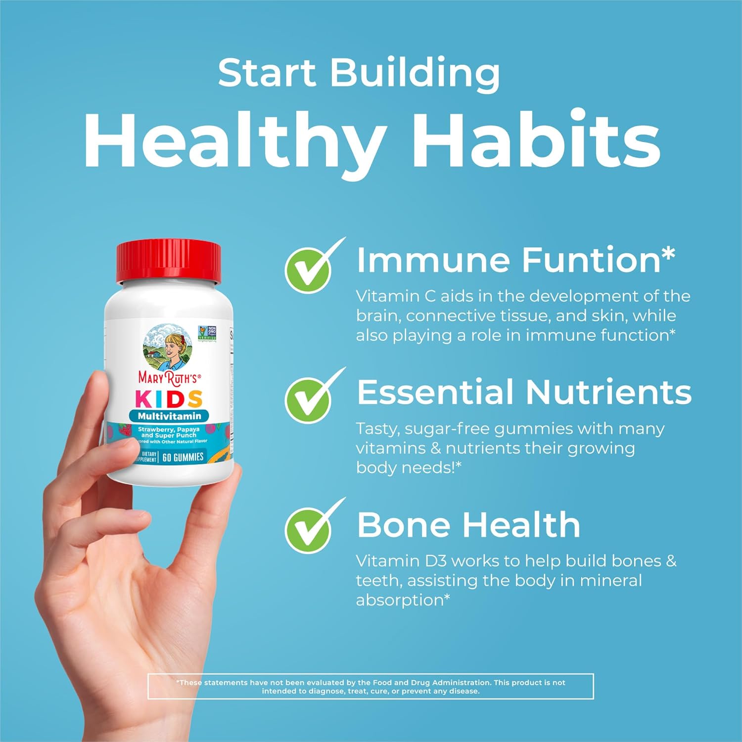 MaryRuth Organics Kids Vitamins | Multi | Sugar Free | 2 Month Supply | Kids Multivitamin Gummies for Ages 2+ | Vegan | Only 1 Gummy a Day | 60 Count