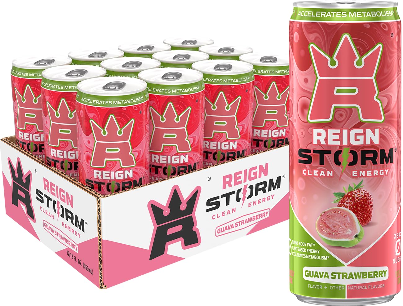 REIGN Storm, Guava Strawberry, Fitness & Wellness Energy Drink, 12 Fl Oz (Pack of 12)