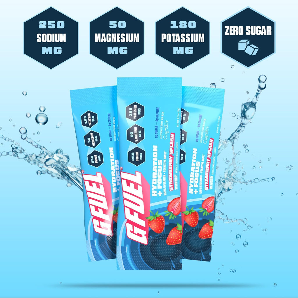 G Fuel Electrolytes Powder for Instant Hydration and Focus | Sugar Free, Strawberry Flavor, Electrolyte and Nootropic Drink Mix to Sharpen Mental Focus, 20 Servings