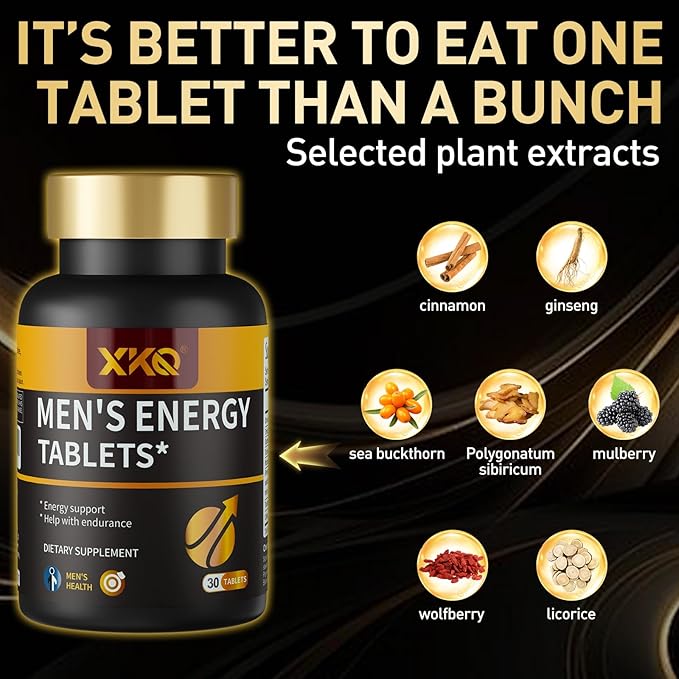 XKQ Men’s Vitality Support Supplement – Daily Energy & Performance Formula for Adult Men | Supports Circulation, Stamina & Confidence | Herbal & Amino Blend | 30 Tablets | 3rd Party Tested