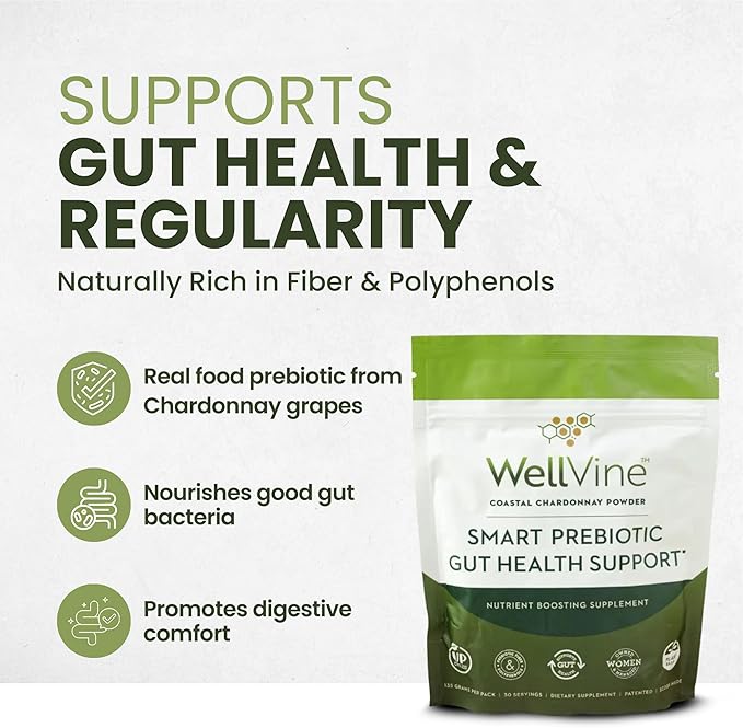 Premium Smart Prebiotic Gut Health Supplement Powder for Men & Women | Digestive Support & Gut Health With 100% Upcycled Chardonnay Grapes | Plant-Based, Gluten and Allergen-Free | 4.75Oz
