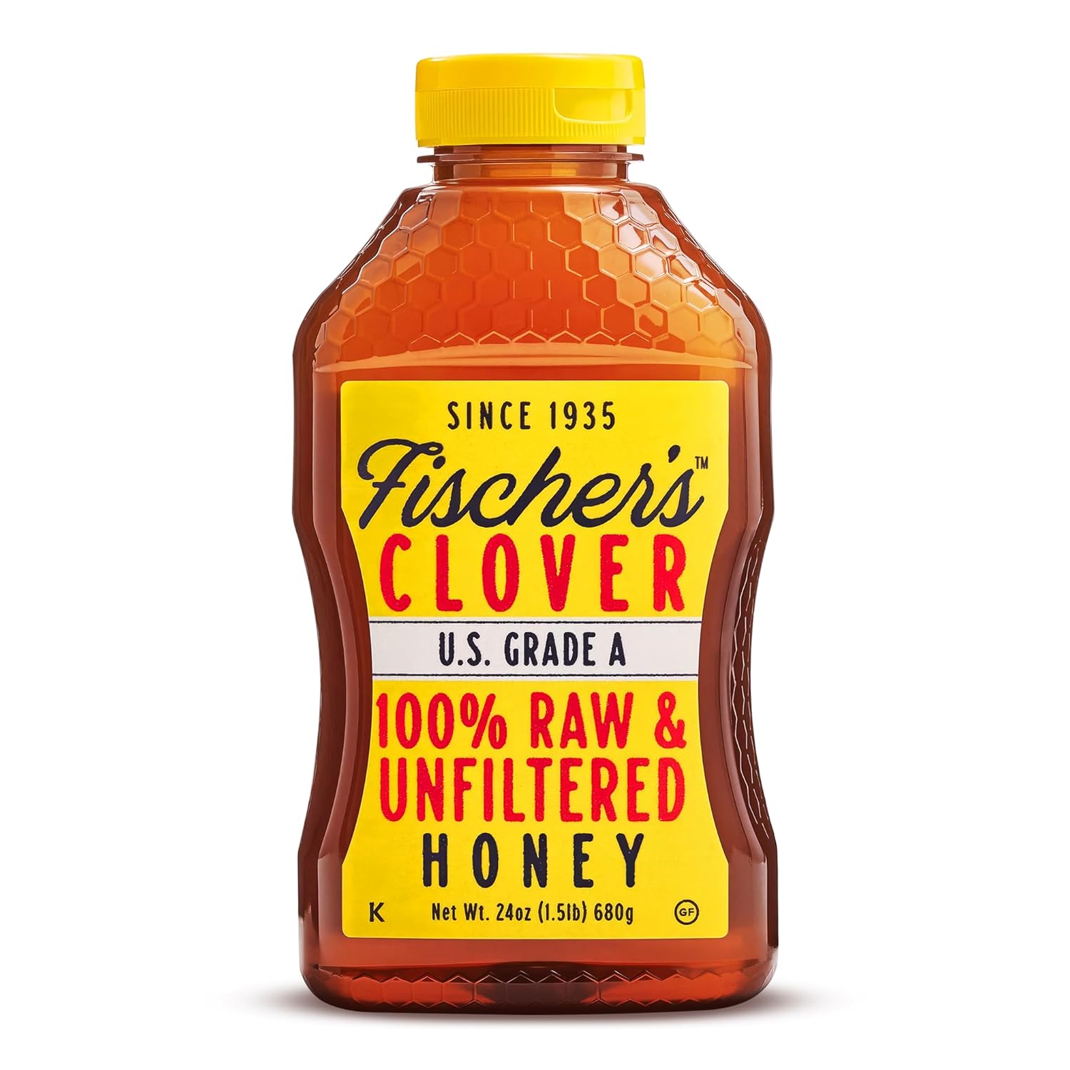 Fischer's 100% Pure Clover Honey – Unfiltered Raw Honey, 24 oz Squeeze Bottle – All-Natural Sweetener – Rich Flavor Profile, Packed with Nutrients