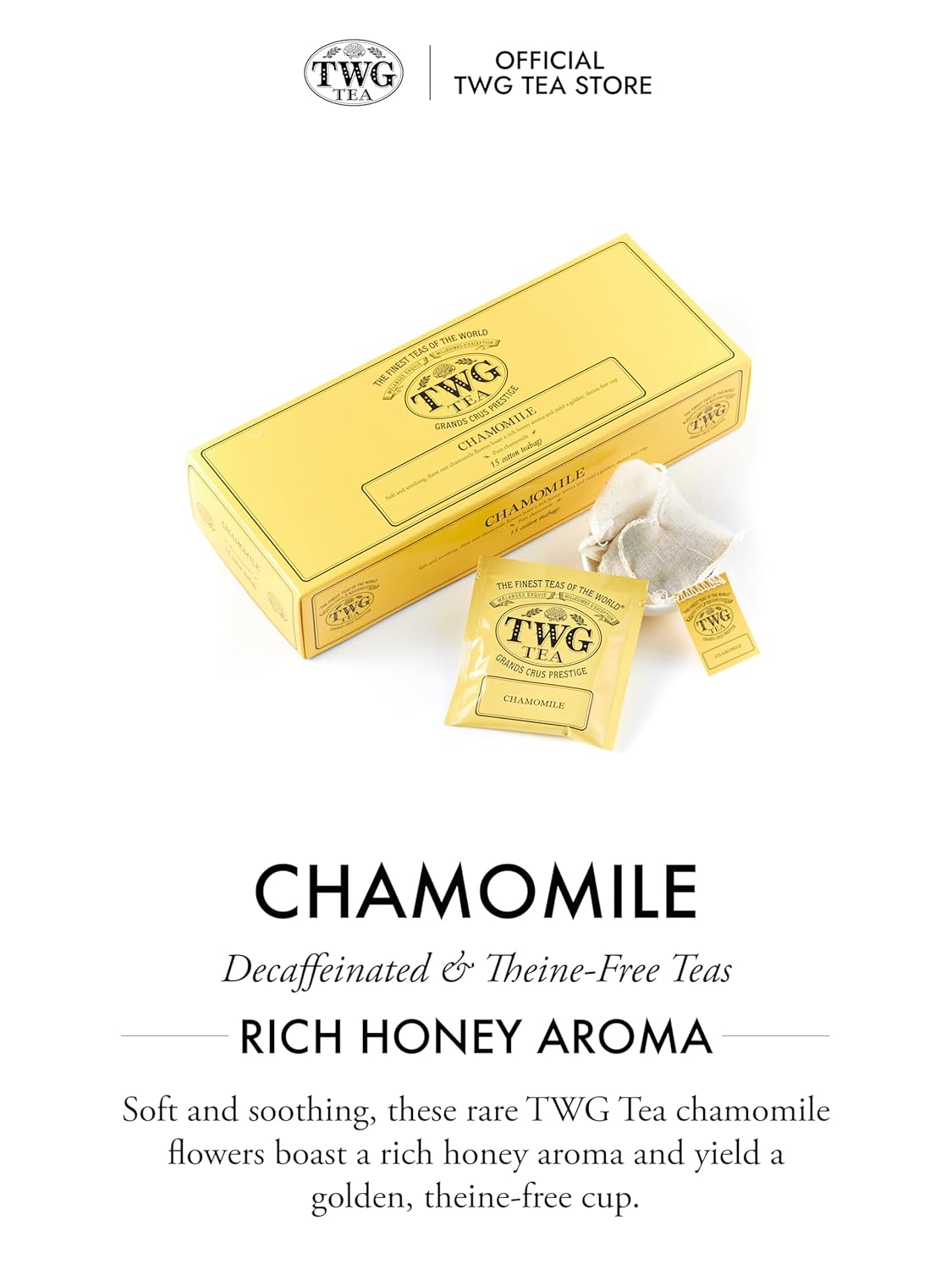 TWG Tea | Chamomile | Herbal Tea | Decaffeinated & Theine-Free | 15 Hand Sewn Cotton Teabags | Gift Set