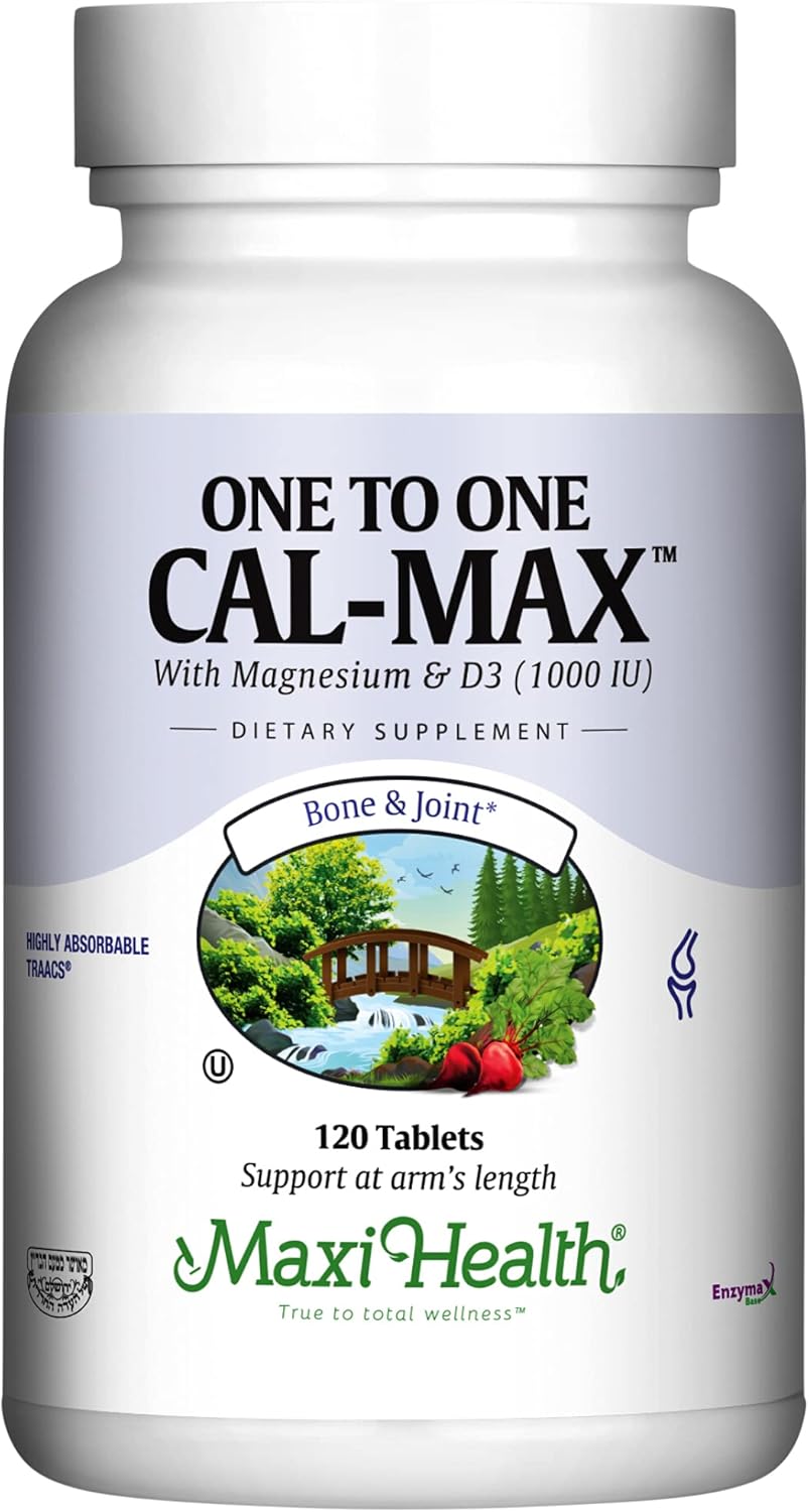 500 mg Calcium Supplement with Vitamin D3 (1000 IU) and Magnesium (500 mg) - Bone, Teeth and Joint Support for Men and Women - 120 Tablets - One to One Cal-Max by Maxi Health
