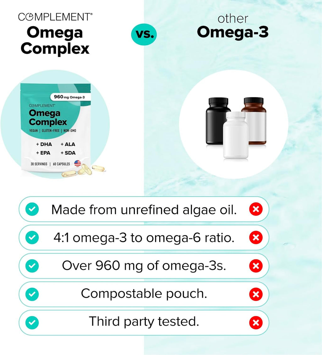 Vegan Omega 3 Supplement- 960mg Omega-3 Fatty Acids, DHA, EPA, SDA, ALA Supplement - Immune Support- 30 Servings, 60 Liquid Capsules