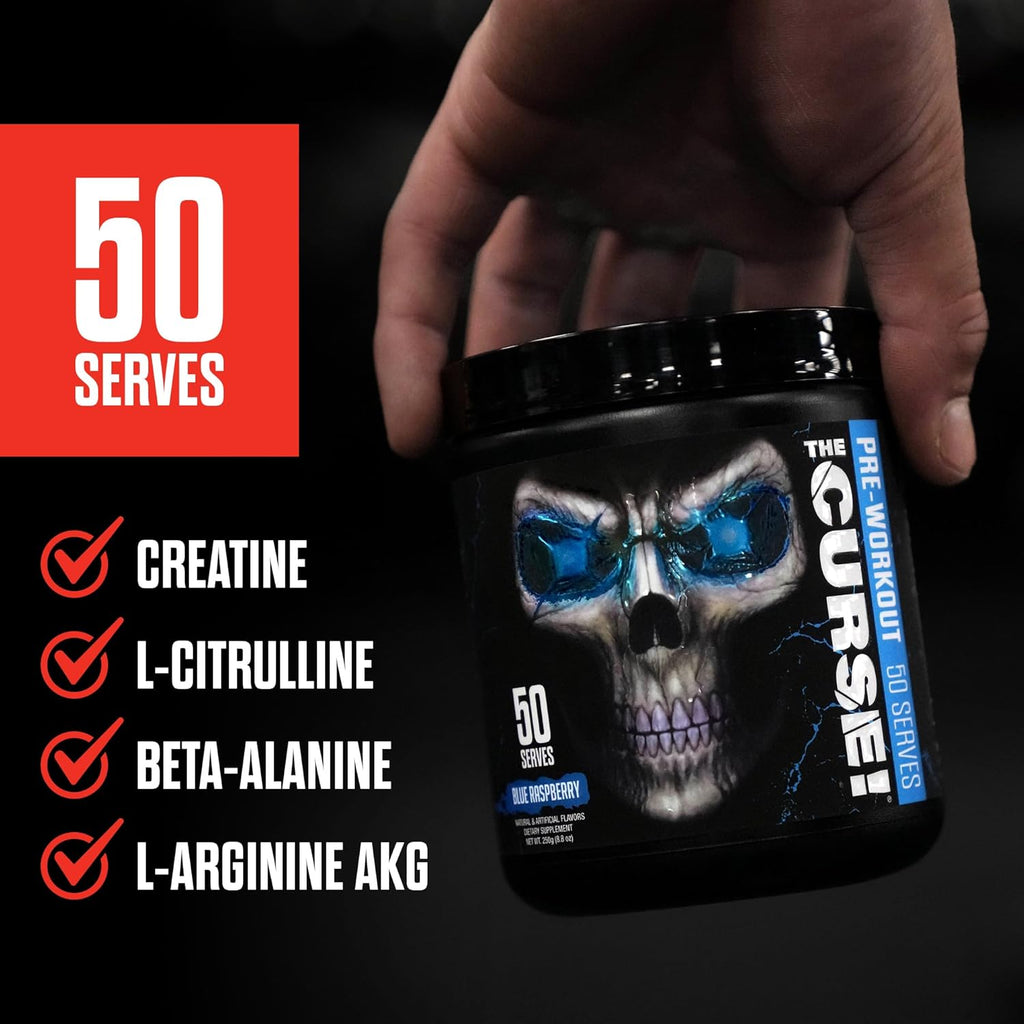 JNX SPORTS The Curse! Pre Workout Powder for Men & Women, Caffeine, Beta-Alanine, Creatine, L-Citrulline, 50 Servings, Fruit Punch Flavor – Boost Energy, Strength & Focus