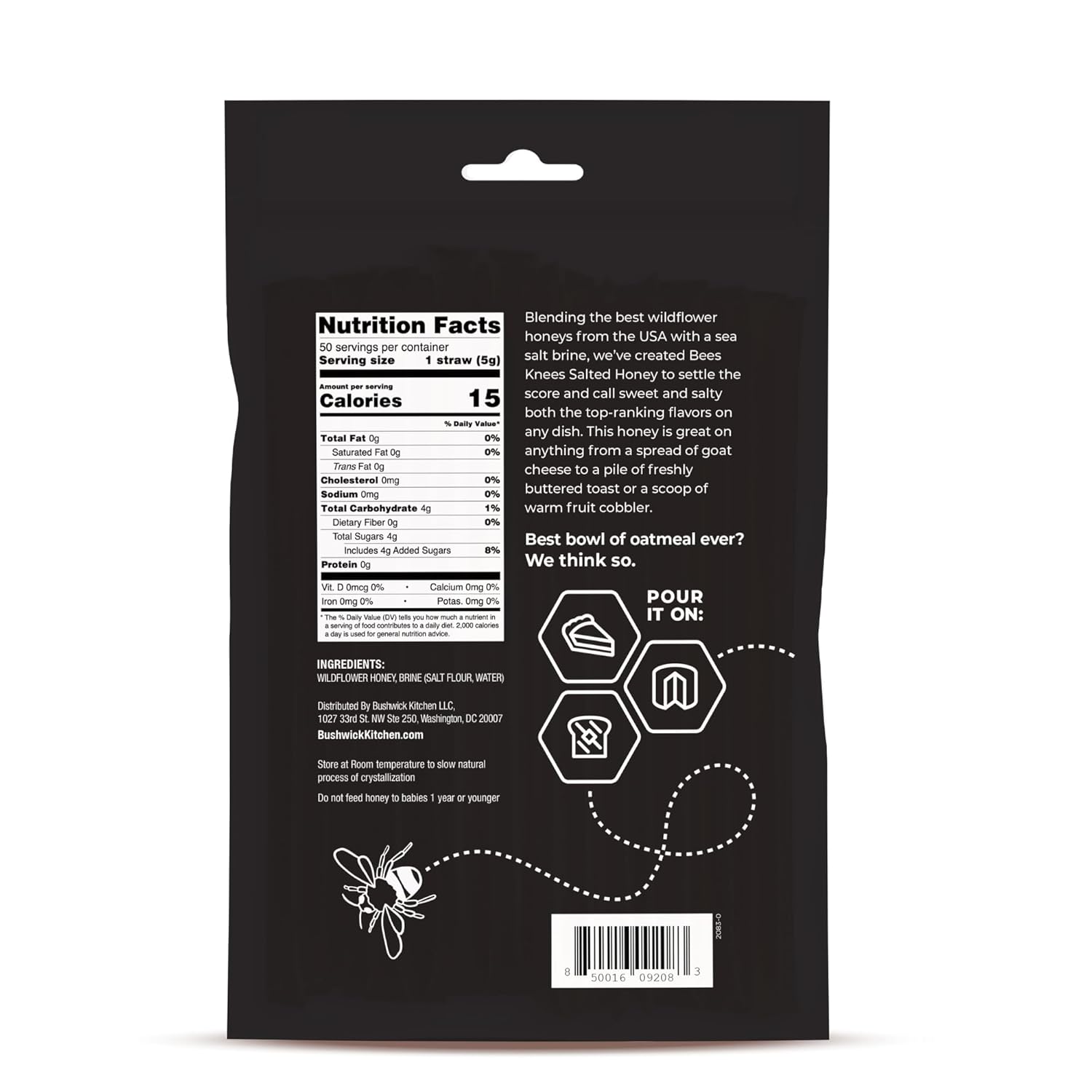 Bees Knees Salted Raw Honey Sticks, 50 Count of Raw Honey Sticks for Tea, Made in the USA, Pure & All Natural, Sweet & Savory, Unfiltered & Gluten Free, 50 Straws