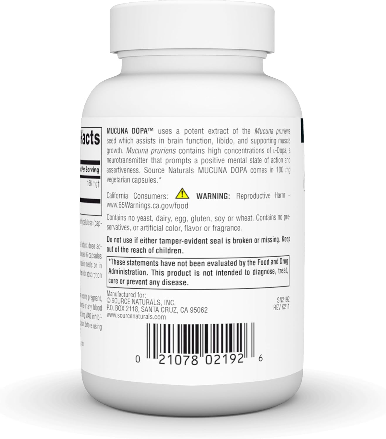 Source Naturals Mucuna Dopa, for Mood & Performance*, 100 mg - 120 Vegetarian Capsules