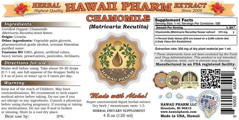 Chamomile Liquid Extract, Organic Chamomile (Matricaria Recutita) Tincture Supplement 2x2 oz