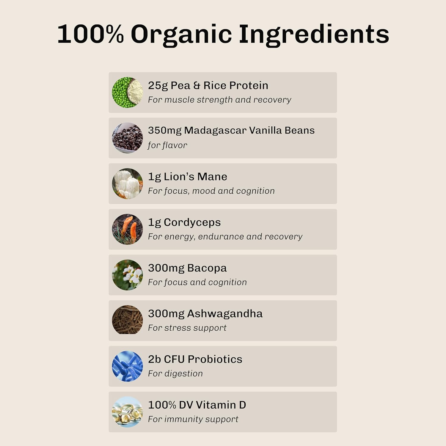 MUDWTR Nourish | Vanilla Mushroom Protein Powder | 2,000mg Adaptogenic Mushrooms | Vegan Protein Powder | USDA Organic | Focus, Mood & Digestion Support | Vanilla, Lion's Mane, Bacopa | 15 Servings