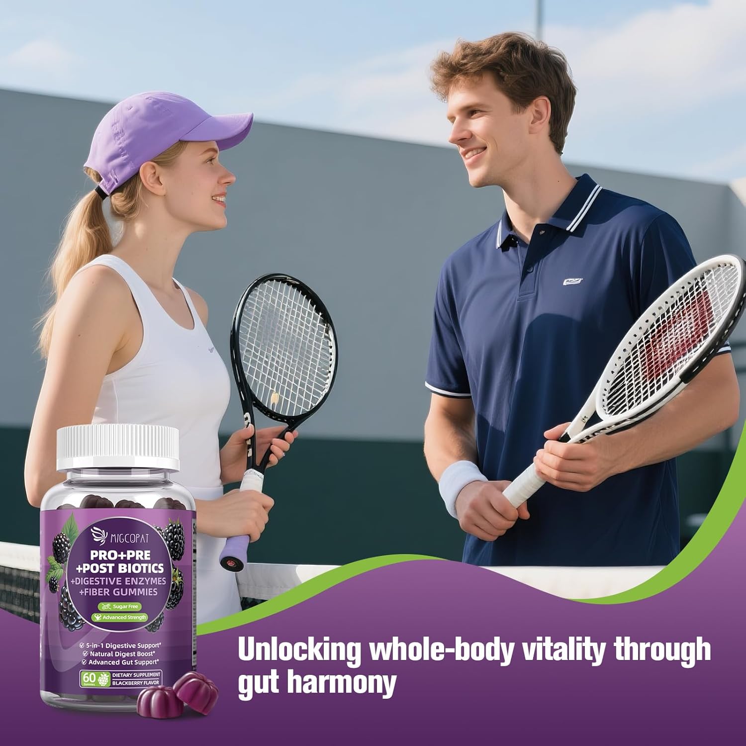 Pre Post Probiotics Gummies, 5 in 1 Probiotic Prebiotic Postbiotic Digestive Enzymes with Fiber, 120 Billion CFU Probiotics Complete Gut Support, Sugar Free, Vegan, BlackBerry Flavor, 60 Cts