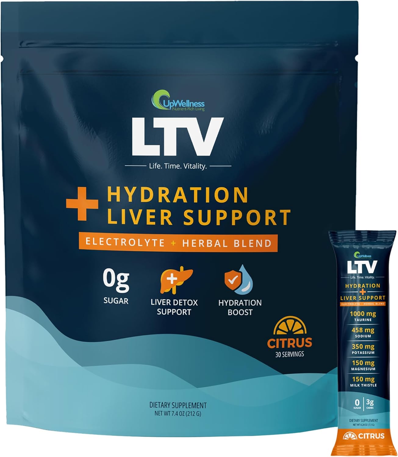 UpWellness LTV Liver Hydration Packets - Electrolytes Powder Packets for Instant Hydration - Physician-Formulated for Whole-Body Wellness - Zero Added Sugar - 30 Packets - Delicious Citrus Flavor