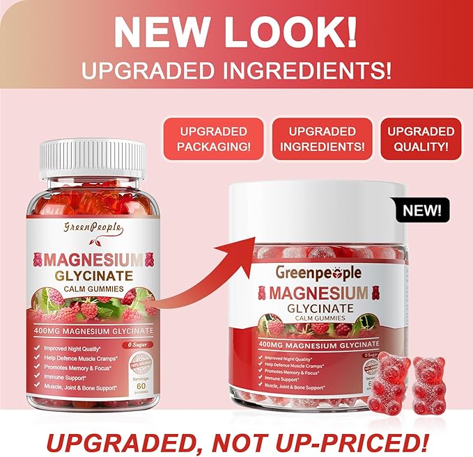 GREENPEOPLE Magnesium Glycinate Gummies 400mg - Sugar Free Magnesium Supplement with Magnesio Citrate, Vitamin D, and B6 for Calm Support & Sleep for Adults - High Absorption - Raspberry Gummies