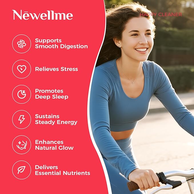 NEWELLME Happy Cleaner Digestive Supplement Powder, Gut Health Drink Mix with Probiotics, Digestive Enzymes & Fiber, Supports Digestion and Bloating, Watermelon Flavor, 28 Sachets (2 Boxes)