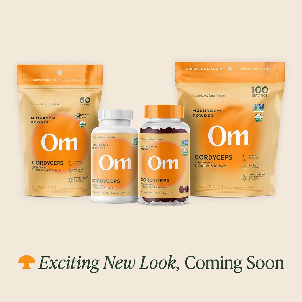 OM MUSHROOM SUPERFOOD Cordyceps Mushroom Capsules Superfood Supplement, 90 Count, 30 Days, Organic Energy Supplement for Stamina and Endurance