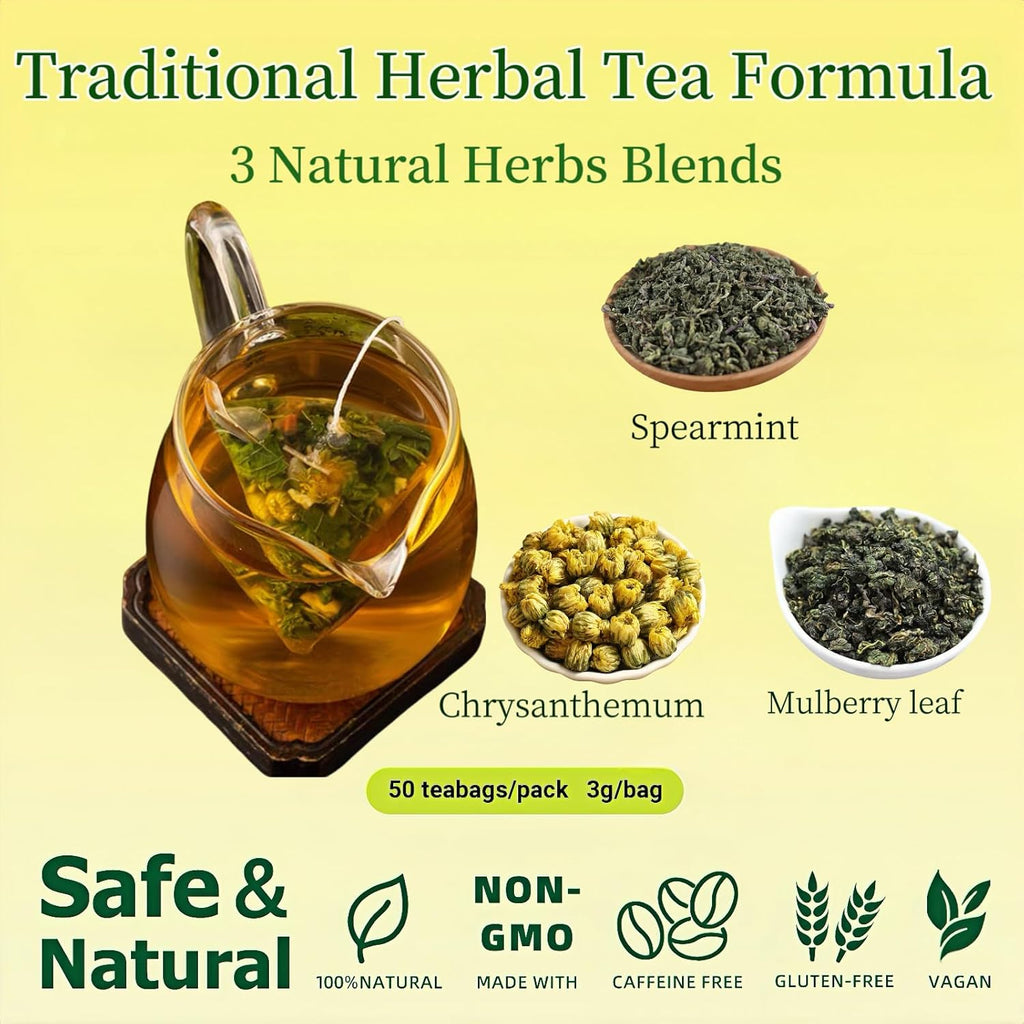 Eastrue Spearmint Tea Blend Mulberry & Chrysanthemum,50 Teabags,Supports Everyday Wellness, Healthy & Refreshing,Non-GMO,Organic,Caffeine-Free