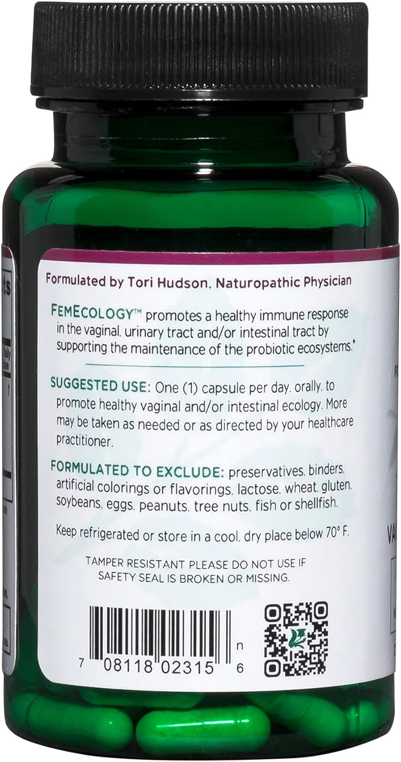 Vitanica FemEcology, Vaginal and Intestinal Probiotic Support, Vegetarian, 30 Capsules