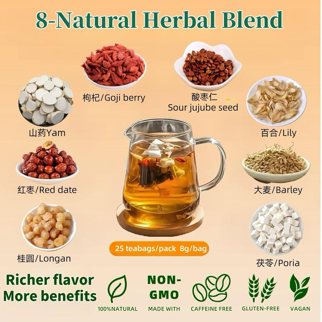 Eastrue Herbal Tea for Sleepytime-Caffeinated Barley Tea Blend 8 Natural Herbs with Jujube Dates,Goji berry, Promotes Healthy Digestion,Pressure Balance,Menopause,Organic,25 Tea Bags