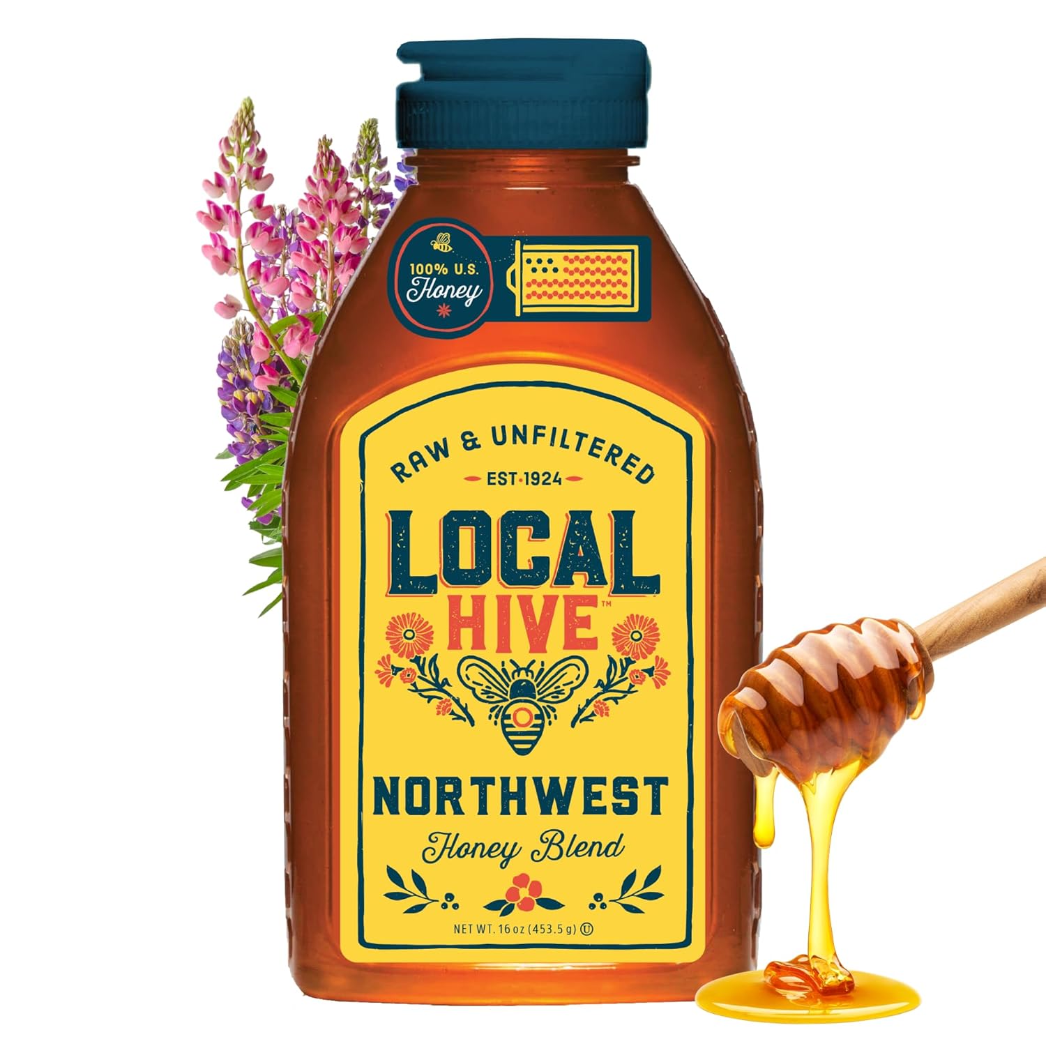 Local Hive Northwest Raw & Unfiltered – 16 oz | 100% Pure U.S. Honey | Natural Sweetener Sourced from American Bees & Beekeepers | Smooth Balanced Flavor | Ideal for Tea, Baking & Cooking