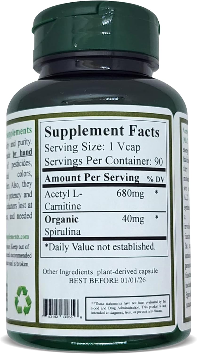 Acetyl L-Carnitine, Carnitine, ALC, 90 VCaps, High Absorbable, Non-GMO, Gluten-Free (Single)