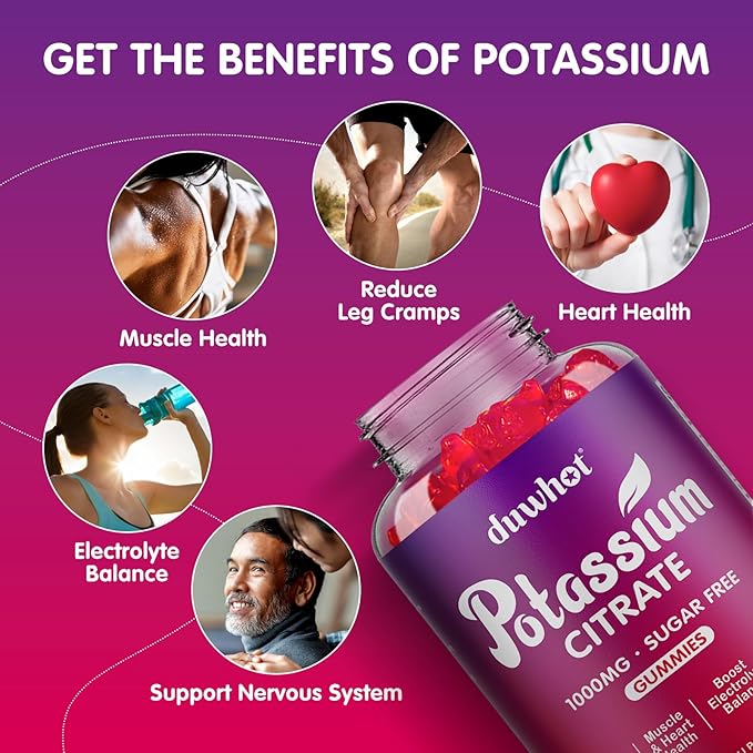 Potassium Citrate 1000mg Gummies, Potassium Supplement for Adults Women & Men, Support Leg Cramps & Muscle Health, 60 Chewables